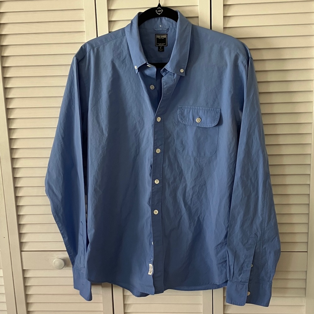 Todd Snyder Men's Sky Blue Button-Down Casual Shirt with Pocket size L Cotton